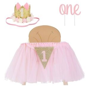 1st Birthday Girl Decoration High Chair Tutu Skirt WITH No.1 Crown -1st Birthday
